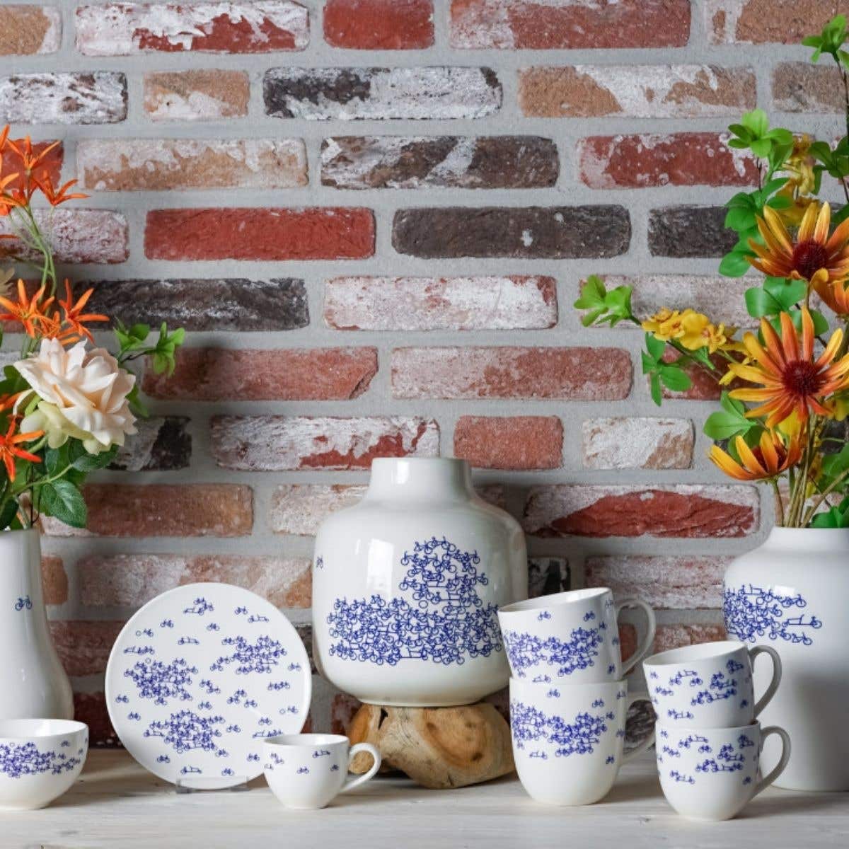 Heinen Delfts Blauw Yoghurtschaal de Blauwe Fiets 2 stuks