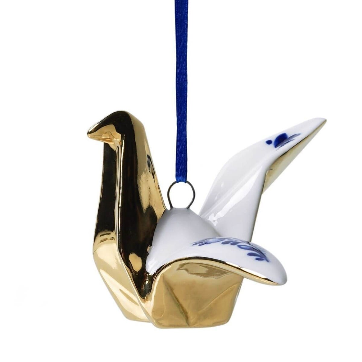 Heinen Delfts Blauw Kerstornament Origami Kraanvogel Blauw 4 cm
