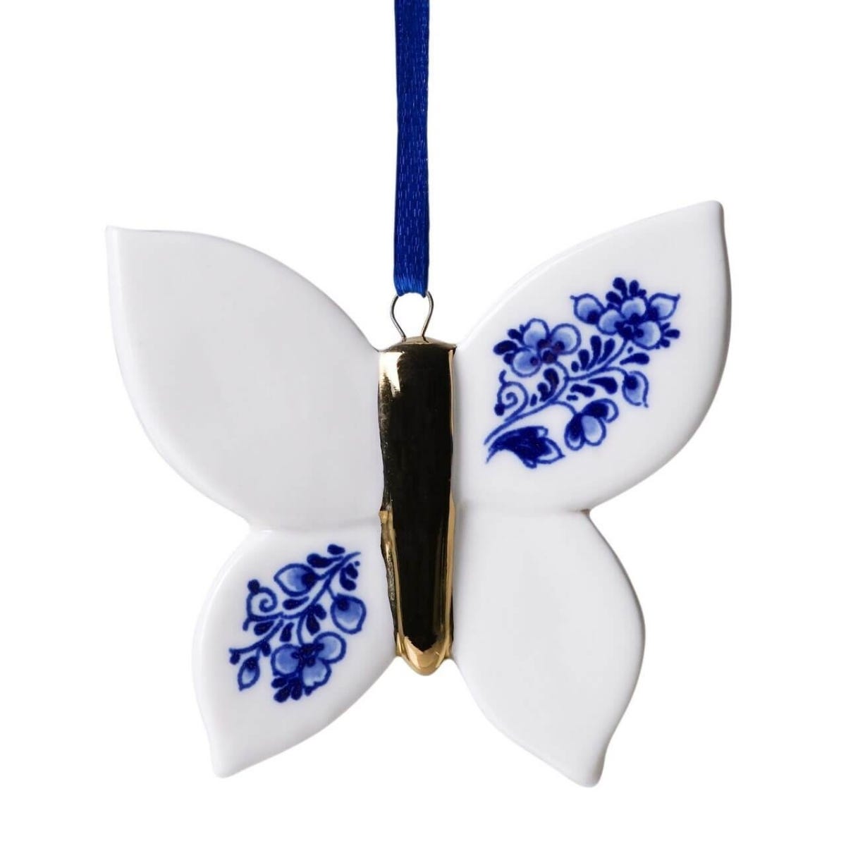 Heinen Delfts Blauw Kerstornament Vlinder Blauw 6 cm
