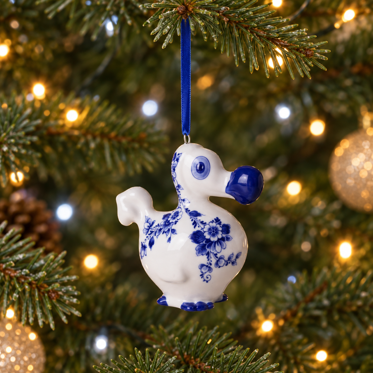Heinen Delfts Blauw Kerstornament Dodo Blauw 8 cm