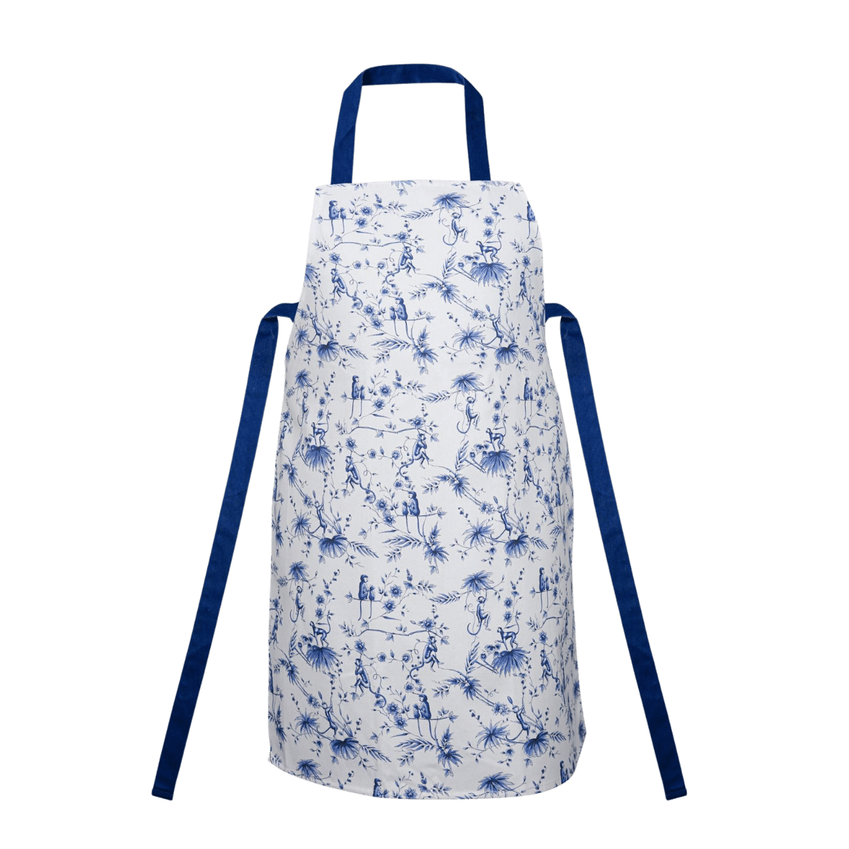 Heinen Delfts Blauw Keukenschort Aapjes Wit