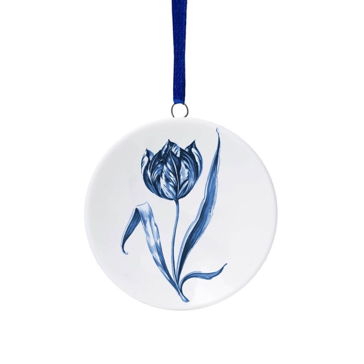 Heinen Delfts Blauw Kerstornament Wandbordje Tulp Blauw Ø 6 x 1 cm