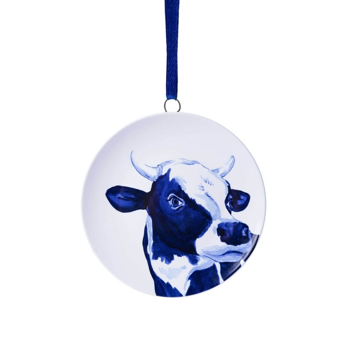 Heinen Delfts Blauw Kerstornament Wandbordje Koe Blauw Ø 6 x 1 cm