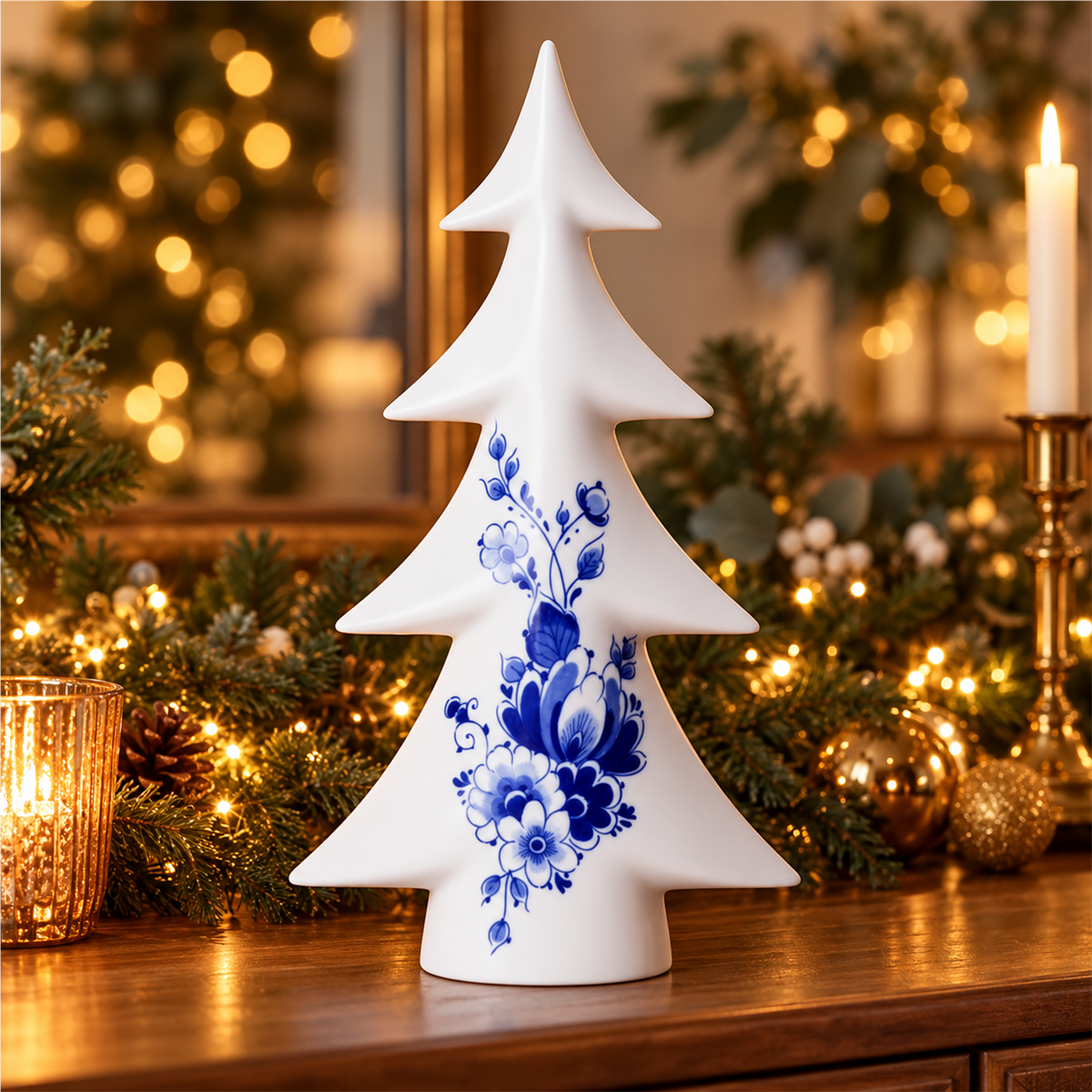 Heinen Delfts Blauw Decoratieboom Kerstdecoratie Groot Blauw 6 x 15 x 27.5 cm