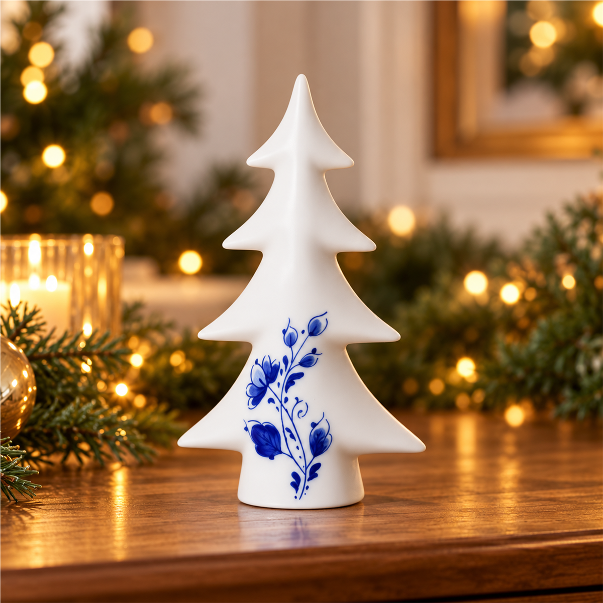 Heinen Delfts Blauw Decoratieboom Kerstdecoratie Klein Blauw 4 x 9.5 x 15.5 cm