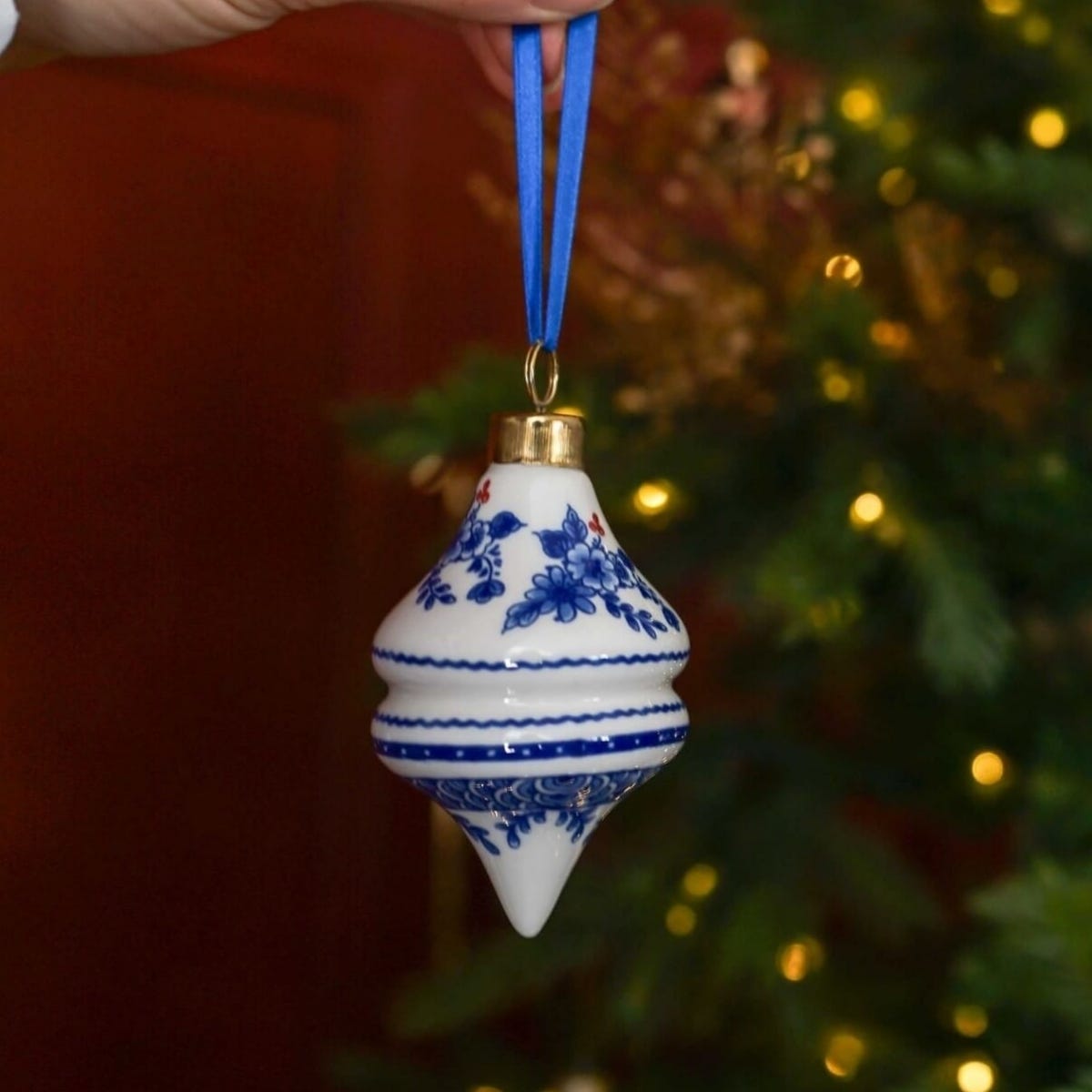 Heinen Delfts Blauw Kerstornament Ruit Blauw 5 x 8.5 cm