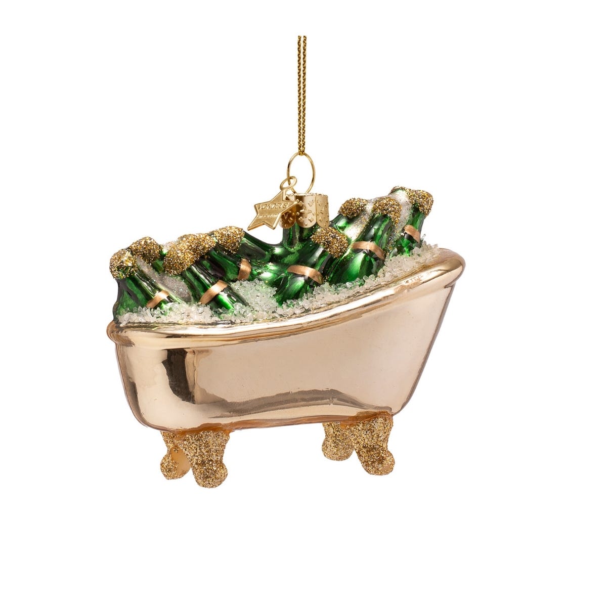 Vondels Kerstornament badkuip met flessen Goud 9 x 5 x 7 cm