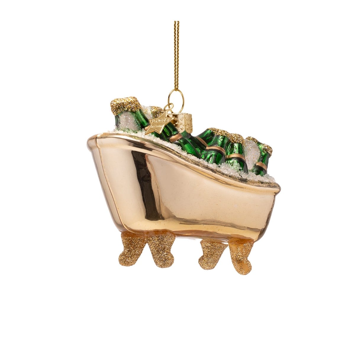 Vondels Kerstornament badkuip met flessen Goud 9 x 5 x 7 cm