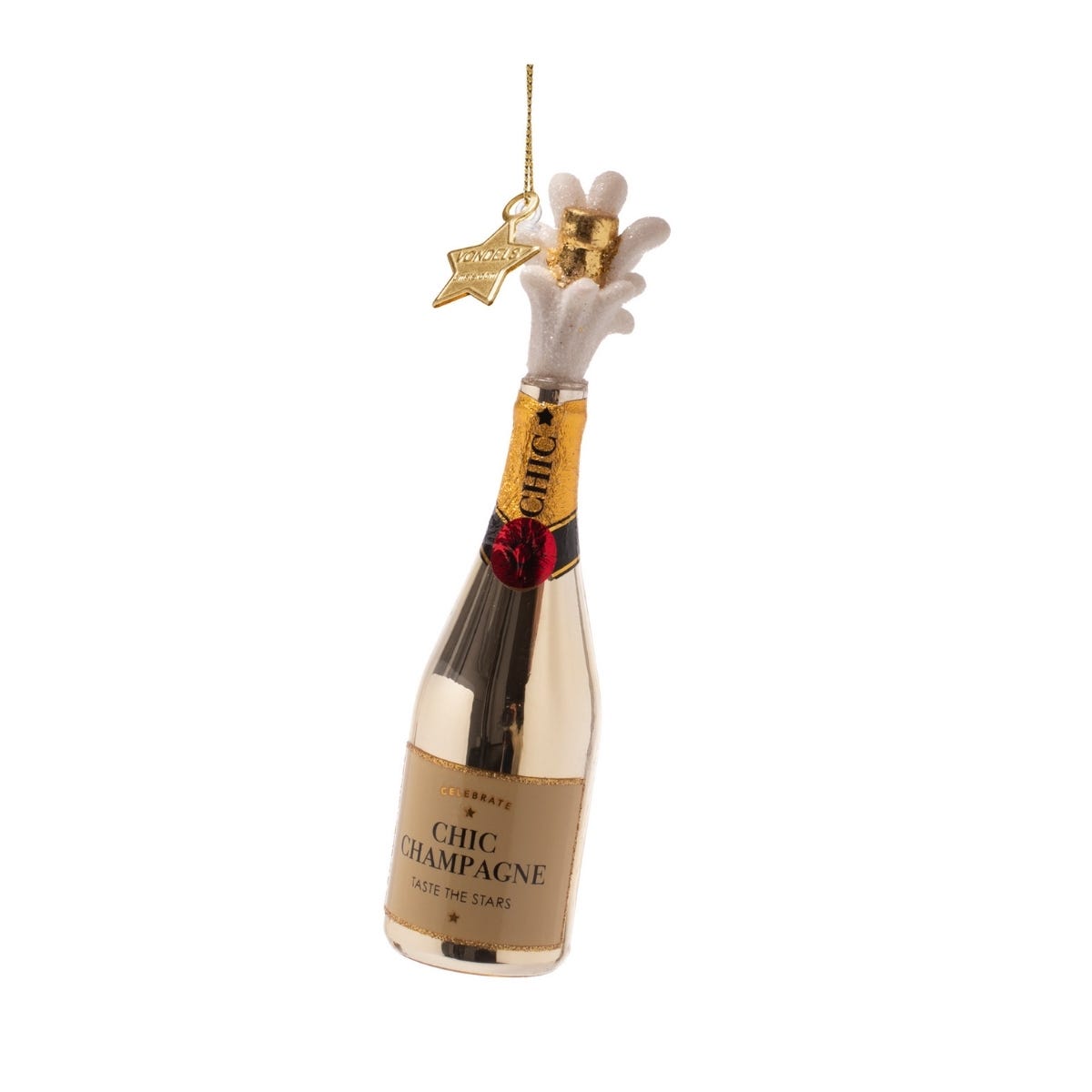 Vondels Kerstornament poppende champagnefles Goud 4 x 4 x 16.5 cm