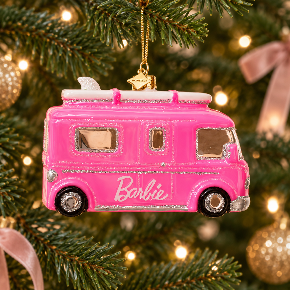 Vondels Kerstornament Barbie camper Roze 10 x 5 x 6 cm