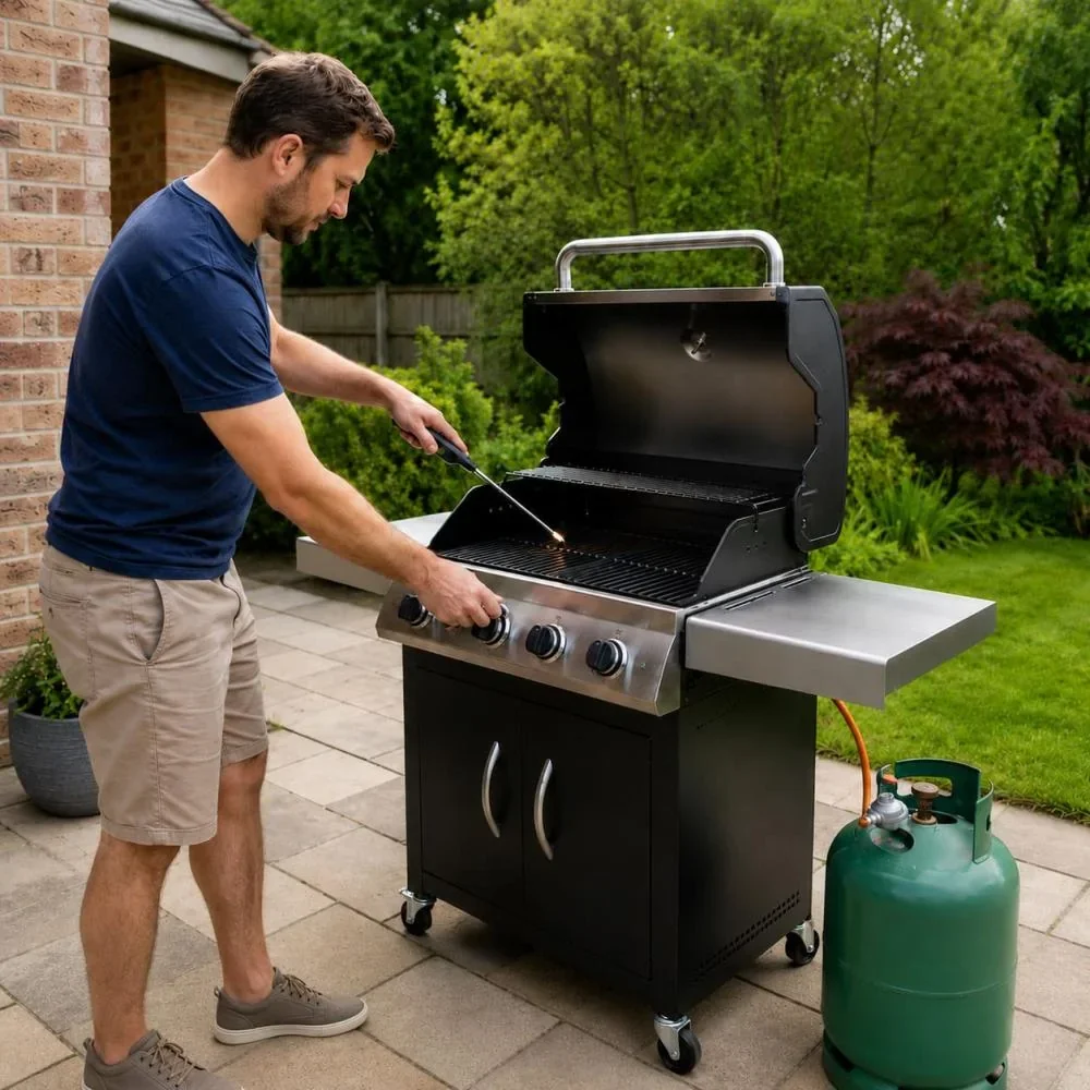 gasbarbecue veilig aansteken met open deksel