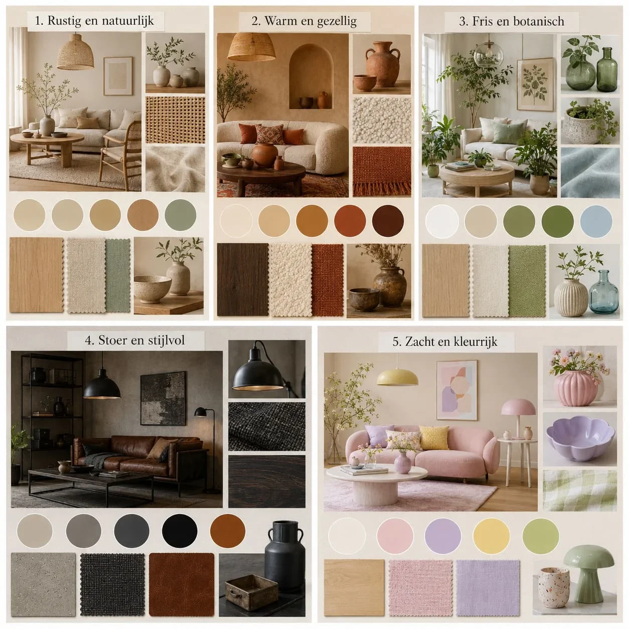 Modboard voor kleuren combineren in huis.