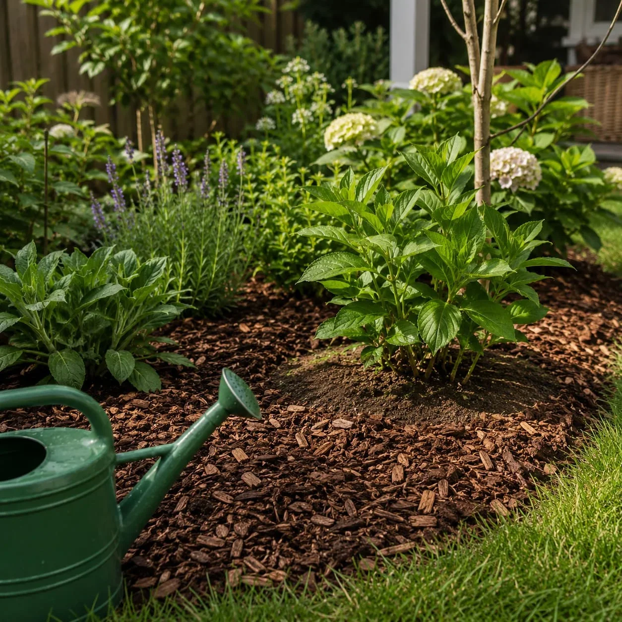 Tuinplanten verzorgen tijdens vakantie met mulch en water