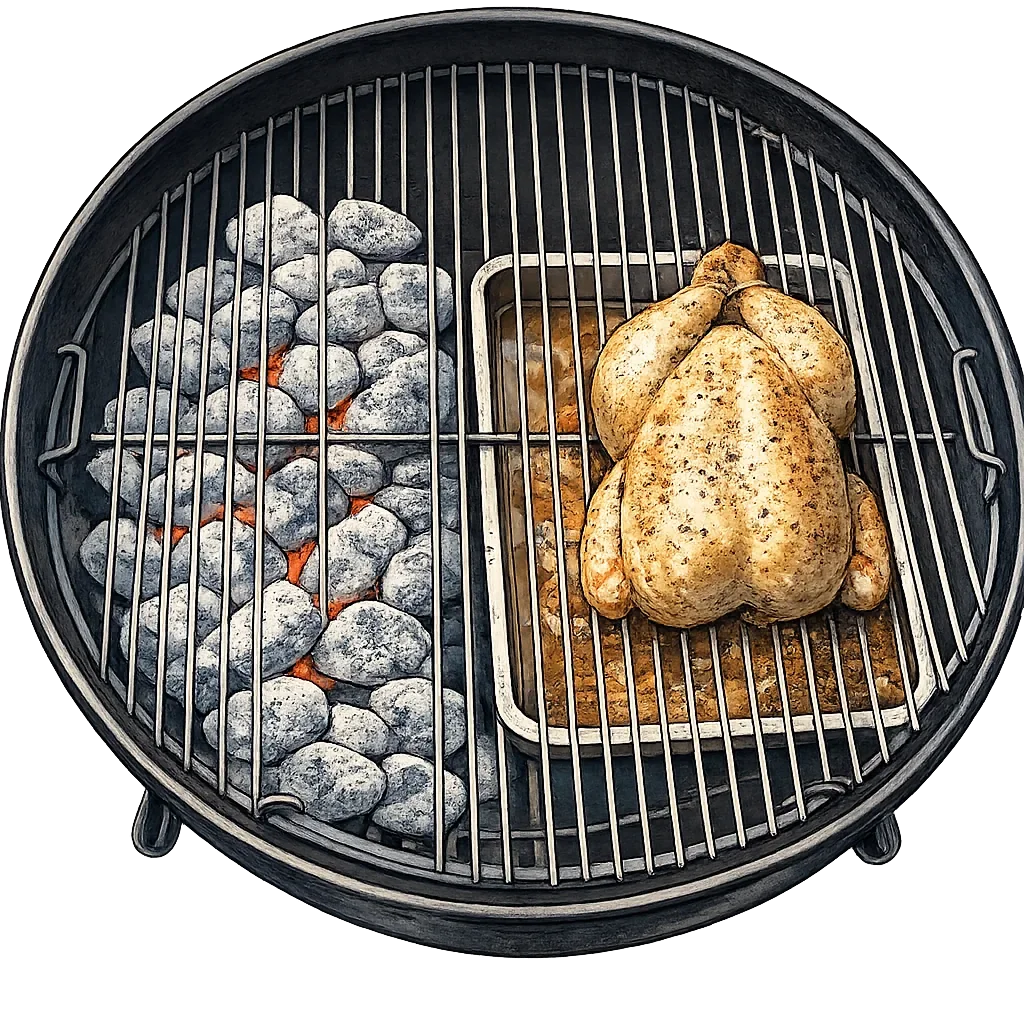 Verschillende warmtezones op een barbecue voor direct en indirect grillen
