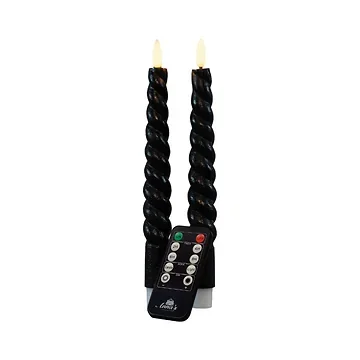 Dinerkaars LED Zwart Swirl Rustiek Wax 3D Lont 23 cm (2 stuks) met afstandsbediening