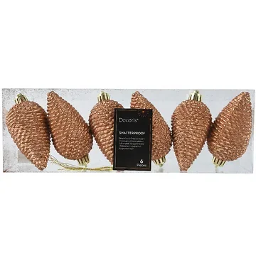 Decoris Dennenappel brandy kunststof 6 stuks 8 cm