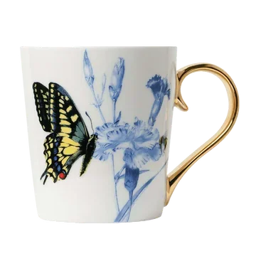 Heinen Delfts Blauw Mok Koninginnepage Goud