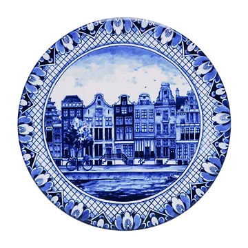 Heinen Delfts Blauw Pannenonderzetter Grachtenpanden 18 cm