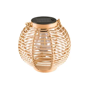 Solar lantaarn rond rotan natural 18 cm