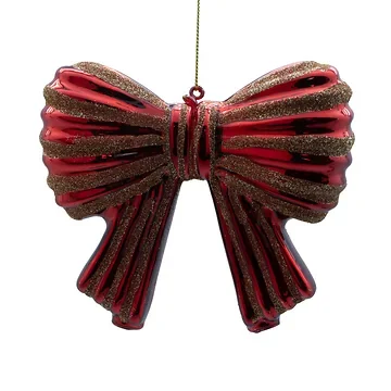 Kerstornament strik rood/goud glas 12 cm