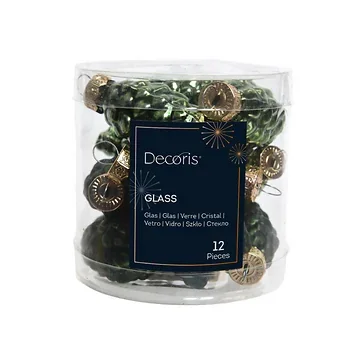 Decoris Dennenappel groen glas 12 stuks 6 cm