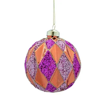 Kerstornament ruit paars glitter glas 10 cm