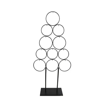 Metalen kerstboom ringen op voet zwart 39 x 84 cm