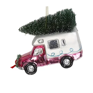Kersthanger Camper Glas Roze 11.4 cm