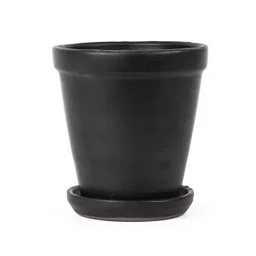 Pot met schotel mat zwart 16 x 17 cm