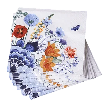 Heinen Delfts Blauw Servetten Wildbloemen