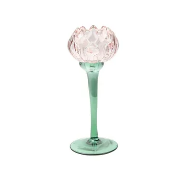 Theelichthouder glas flower pink 8 x 20.2 cm