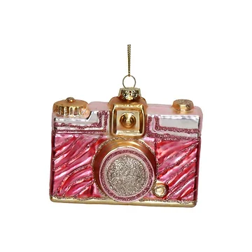 Kersthanger Camera Zebra Glas Roze 9.5 cm