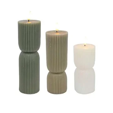 LED Kaars ribbel 3 stuks wit grijs groen