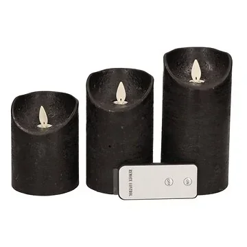 Stompkaars LED Zwart Wax Rustiek (3 stuks) met afstandsbediening