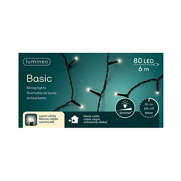 Lumineo LED basic lights zwart 600 cm warm wit 80 lichtjes