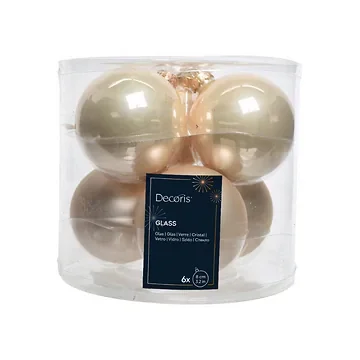 Decoris Kerstballen glas crème 6 stuks Ø 8 cm