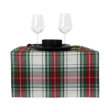 Unique Living Tafelloper Xmas tartan wit 45 x 150 cm