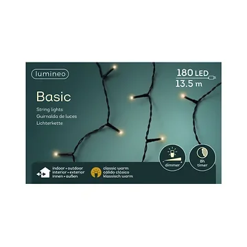 Lumineo LED basic lights zwart 1350 cm klassiek wit 180 lichtjes