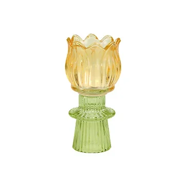 Theelichthouder tulp glas geel 7 x 14 cm