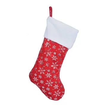 Kerstsok sneeuwvlok rood wit 42cm
