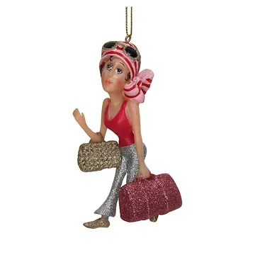 Kersthanger Travel Lady Polyresin Roze 11.4 cm