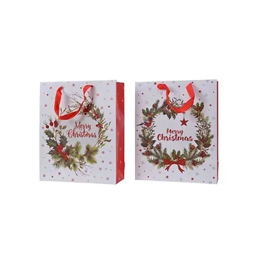 Giftbag papier rectangle red glitter wreath