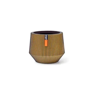Capi Europe Vaas cilinder geo Groove zwart goud 19 x 19 x 16 cm