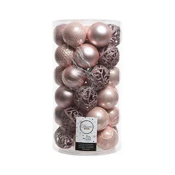 Kerstballen onbreekbaar tube 37 stuks blush pink