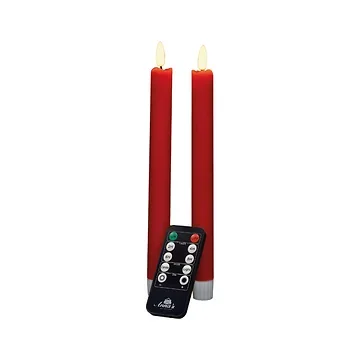 Dinerkaars LED Rood Rustiek Wax 23 cm 3D Lont (2 stuks) met afstandsbediening