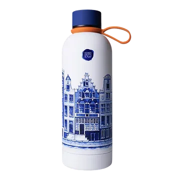 Heinen Delfts Blauw Waterfles Grachtenpanden