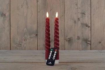 Dinerkaars Swirl LED 3D Lont Bordeaux 23 cm 2 stuks met afstandsbediening