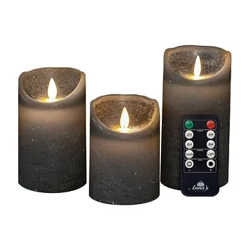 Stompkaars LED Grijs Wax Rustiek (3 stuks) met afstandsbediening