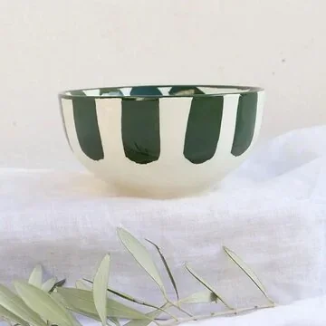 Lenta Living Ontbijtkom Streep Verde Oliva 14.5 x 8 cm