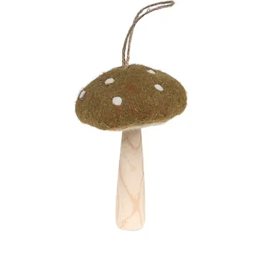 Vilten hanger paddenstoel groen 13 x 8 cm
